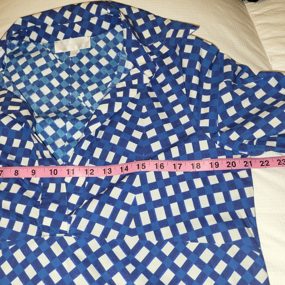 Corie Lynn Calter Anthropologie Sea Blue Checked Lagenlook Shadi Tunic / Dress S - Picture 6 of 8